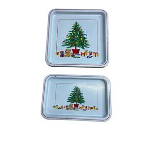 Vintage Christmas Tree Serving Trays  Set Of 2 Holiday Decor